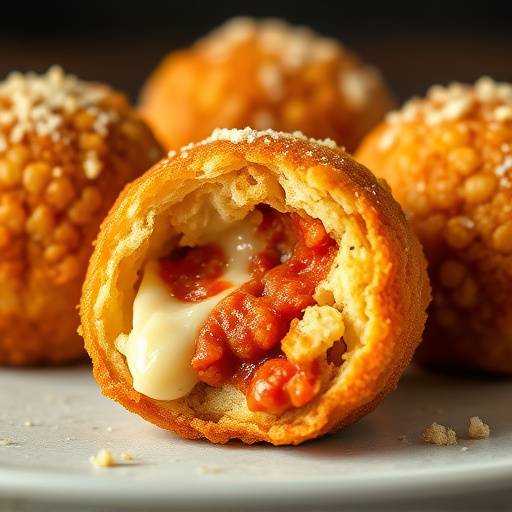 Arancini - fried rice balls stuffed with mozzarella and ragu