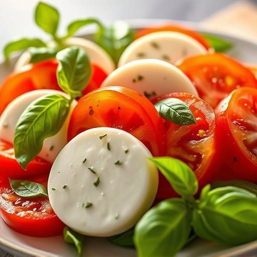 Caprese Salad with fresh mozzarella, tomatoes, and basil