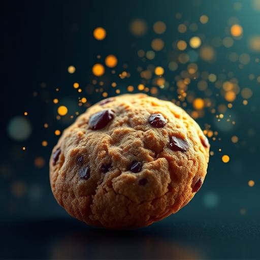 Illustration of a cookie with digital information flowing around it.