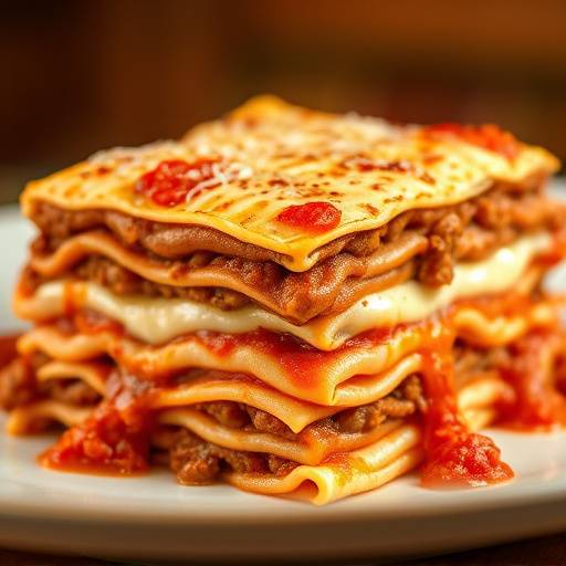 Lasagna Bolognese layered with meat sauce and béchamel