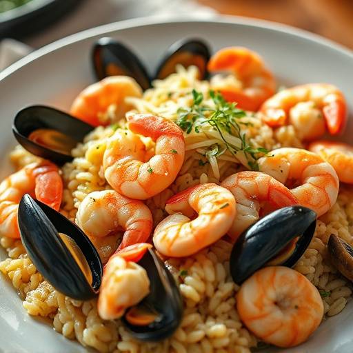 Seafood Risotto with shrimp, mussels, clams, and scallops