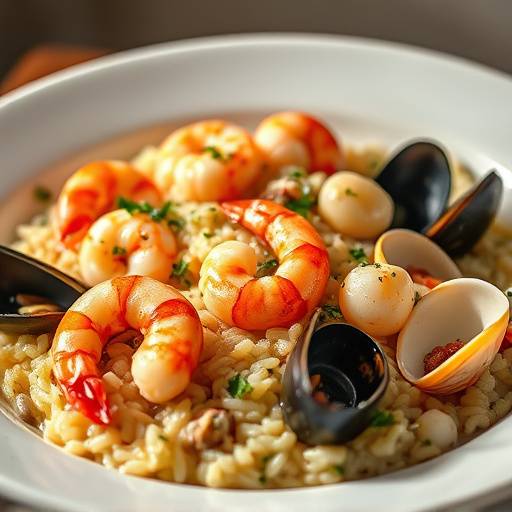 Seafood Risotto with shrimp, mussels, clams, and scallops