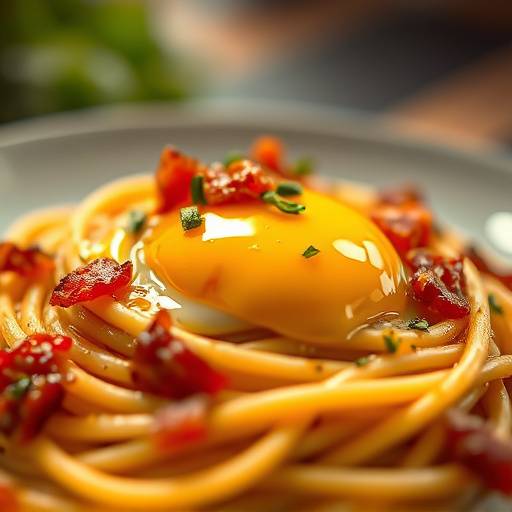 Spaghetti Carbonara with egg yolk and pancetta